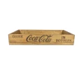 drewniana taca do serwowania z uchwytami z napisem coca cola